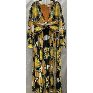 L'atiste by Amy Pleated Maxi Long Dress Multi-Colored Women's Long Sleeve 1X
